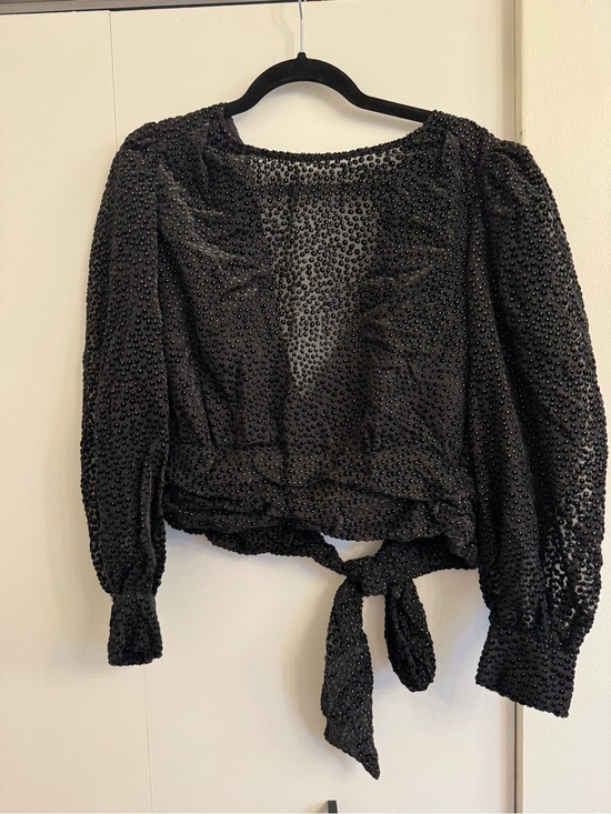 Astr Tops - Astr Black Beaded Open Tie-Back Top